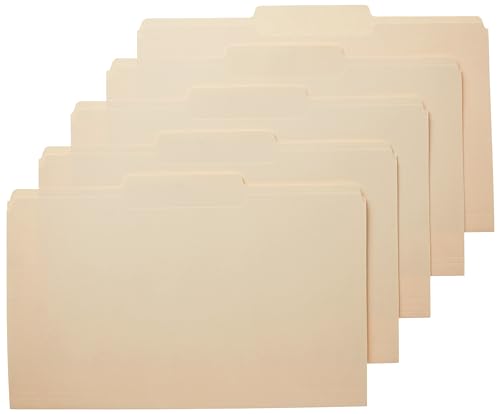 Amazon Basics File Folders, 1_3 Tabs in Assorted Positions, 8.5 x 14 Inch, Legal Size, Manila - Pack of 100