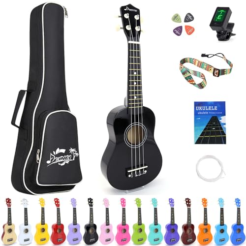 Amdini 21 inch Soprano Ukulele Basswood Acoustic Mini Guitar for Beginner Starter with Case Strap Tuner Picks Strings Primary Tutorial