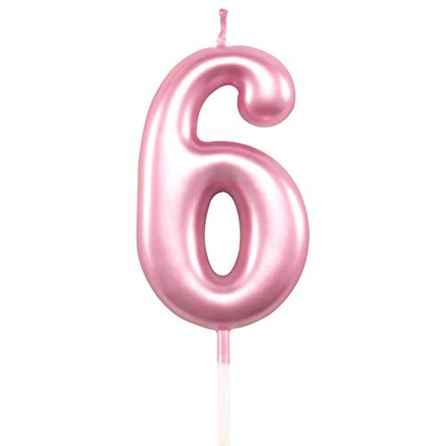 6th Birthday Candle Six Years Pink Happy Birthday Number 6 Candles for Cake Topper Decoration for Party Kids Adults Numeral 60 26 64 16 66 62