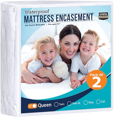 Utopia Bedding Zippered Mattress Encasement Queen (Pack of 2) - 100zz Waterproof and Bed Bug Proof Mattress Protector - Absorbent, Six-Sided Mattress Cover