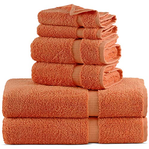 Towel Bazaar Premium Turkish Cotton Super Soft and Absorbent Towels (6-Piece Towel Set, Coral)