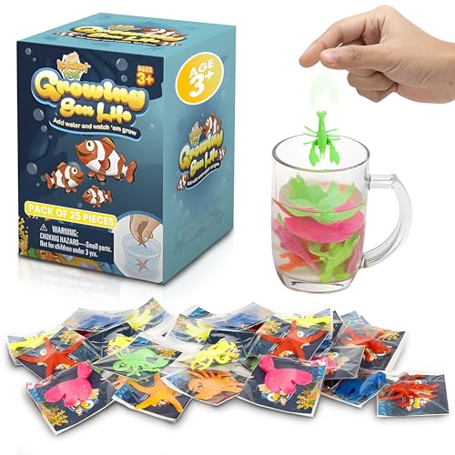 Water Growing Sea Creatures Toys for Kids - Piñata Stuffers Goodie Bag for Boys and Girls - Growing Animals in Water, Oceaned Themed Party Favors - 25 Pack