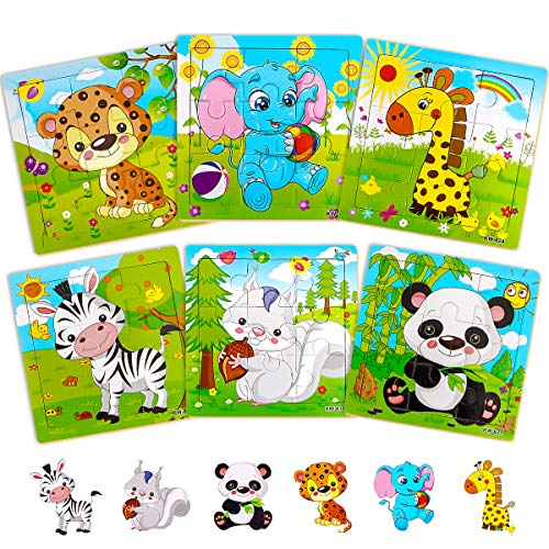 Aitey Set of 6 Toddler Puzzles Ages 2-4, Wooden Jigsaw Puzzles for Kids Ages 3-5, Puzzles for Toddlers 2 3 4 Year Old, Kids Puzzle Toys with Animal Patterns Educational Toys for Boys and Girls