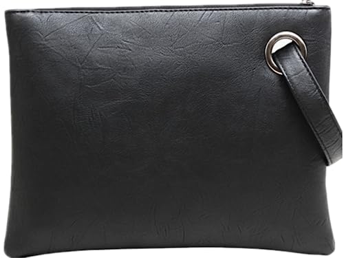 Unique Vegan Women Clutch Bag PU Leather Envelope Clutch Bag Handbag Wristlets for Beach Holiday (black)