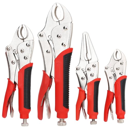 FASTPRO 4-Piece Locking Pliers Set With Heavy Duty Grip, 5", 7" and 10" Curved Jaw Locking Pliers, 6-1_2" Long Nose Locking Pliers Included, Vise Grip Wrench Set