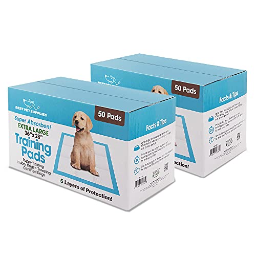 Best Pet Supplies, XL (36" x 28") Disposable Puppy Pads for Whelping Puppies and Training Dogs, 100 Pack - Ultra Absorbent, Leak Resistant, and Track Free for Indoor Pets - Baby Blue