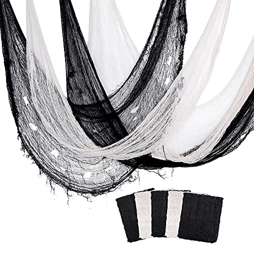 5 PCS Halloween Creepy Cloth,Scary Spooky Cloth Creepy Gauze-30 x 72inch Freaky Loose Weave Creepy Cloth Fabric Scary Spooky for Halloween Party Decoration (3 Black + 2 White)