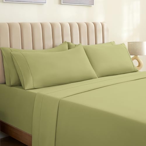 LuxClub 4 PC Sheet Set Bed Sheets Deep Pockets 18" Eco Friendly Wrinkle Free Sheets Machine Washable Hotel Bedding Silky Soft - Lime Twin XL