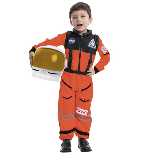 Spooktacular Creations Astronaut Costume with Helmet for Kids, Space Suit, Space Jumpsuit for Halloween Boys Girls Toddler Pretend Role Play Dress Up (Orange)-S