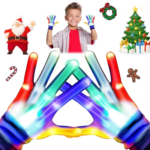 superwin Toys for 3 4 5 6 Years Old Boys Girls Kids LED Gloves Rainbow Party Favors Cool Toy for 3-5 Colorful Flashing Light Up Gloves Outdoor Toy Christmas Birthday Gifts Stocking Stuffers for Kid