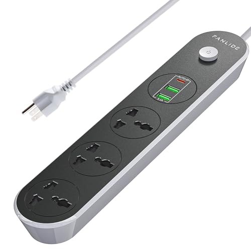 Fanlide Power Strip with USB Ports, 6ft Power Cord, 2500W Circuit Breaker, 3 Outlets 3 Quick USB (5V 3.1A) Charging Station, Child Safe Door, for Cruise Ship,Dorm Room Multi Plug Extender