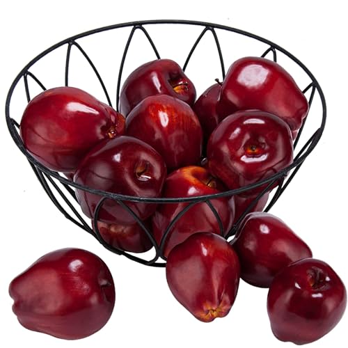 Toopify 16PCS Artificial Red Apples, Red Delicious Apple，Plastic Fruit,Fake Fruit Lifelike Simulation Apples for Home Kitchen Table Basket Decoration, 3.43" x 2.95"