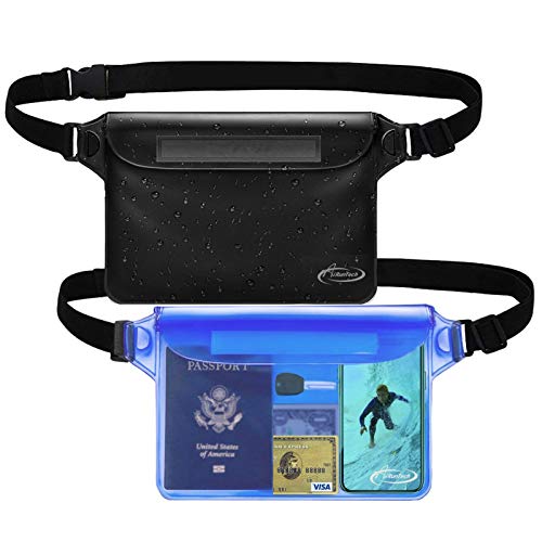 AiRunTech Waterproof Pouch with Waist Strap (2 Pack) | Beach Accessories Best Way to Keep Your Phone and Valuables Safe and Dry | Perfect for Boating Swimming Snorkeling Kayaking Beach Pool Water Park