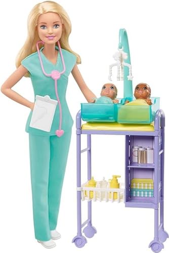 Barbie Careers Doll & Playset, Baby Doctor Theme with Blonde Fashion Doll, 2 Baby Dolls, Furniture & Accessories