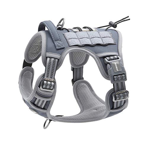 Auroth Tactical Dog Harness for Small Medium Dogs No Pull Adjustable Pet Harness Reflective K9 Working Training Easy Control Pet Vest Military Service Dog Harnesses Grey S