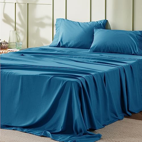 Bedsure Full Size Sheet Sets - Soft Sheets for Full Size Bed, 4 Pieces Hotel Luxury Teal Blue Sheets Full, Easy Care Polyester Microfiber Cooling Bed Sheet Set