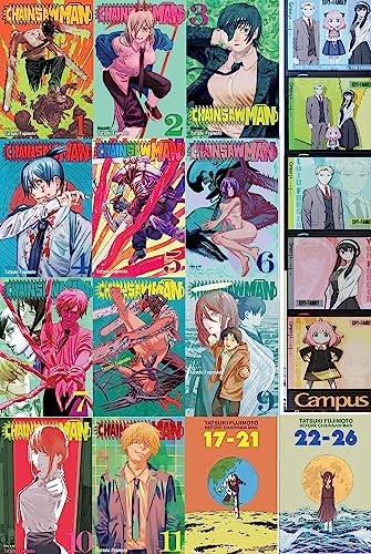 Chainsaw Man Collection 13 book set volumes 1-11 and Tatsuki Fujimoto Before Chainsaw Man: 17-21 and 22-26 by Tatsuki Fujimoto and Kokuyo limited edition notebook