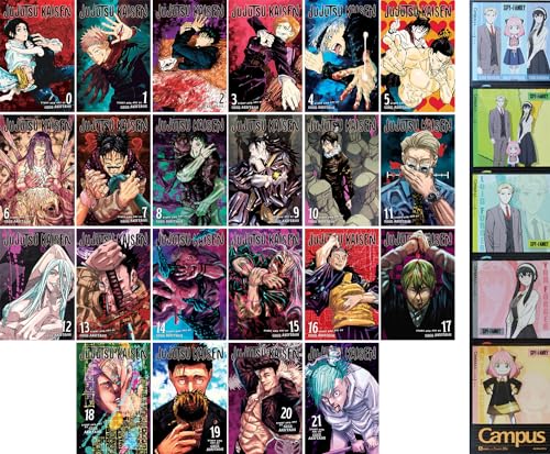 Jujutsu Kaisen Series (Vol 0-21) 22 Books Collection Set By Gege Akutami Plus 5 Kokuyo Campus Notebooks of Spy x Family Limited Edition