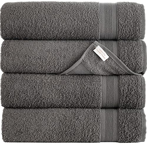 Grey Bath Towels 27" x 54" Quick-Dry High Absorbent 100zz Turkish Cotton Towel for Bathroom, Guests, Pool, Gym, Camp, Travel, College Dorm, Shower (Grey, 4 Pack Bath Towel)