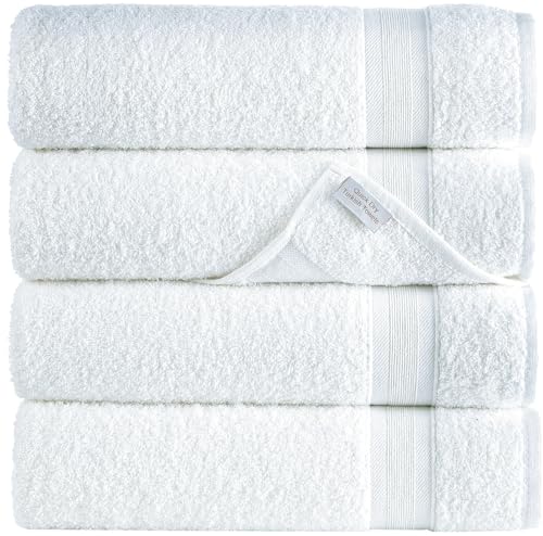 White Bath Towels 27" x 54" Quick-Dry High Absorbent 100zz Turkish Cotton Towel for Bathroom, Guests, Pool, Gym, Camp, Travel, College Dorm (White, 4 Pack Bath Towel)
