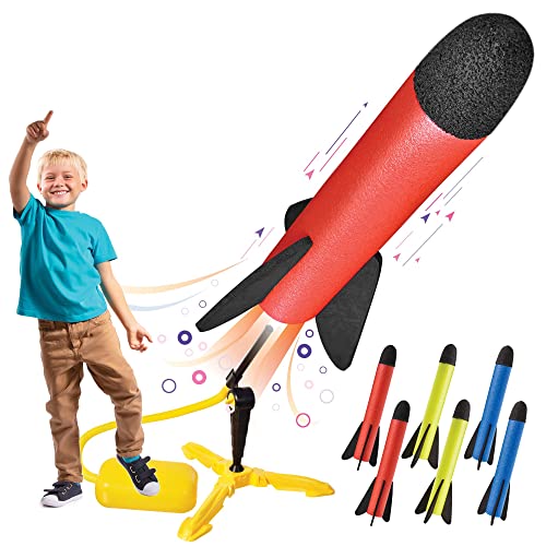 Toy Rocket Launcher for kids – Shoots Up to 100 Feet – 6 Colorful Foam Rockets and Sturdy Launcher Stand, Stomp Launch Pad - Fun Outdoor Toy for Kids - Gift Toys for Boys and Girls Age 3+ Years Old