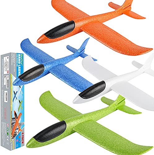 BooTaa 4 Pack Airplane_Flying Toys, 17.5" Large Throwing Foam Plane_Gliders, 2 Flight Mode, Birthday Gifts for Girls Kids 3 4 5 6 7 8 9 10 11 12 Year Old Boys,Outdoor Sport Game Toys