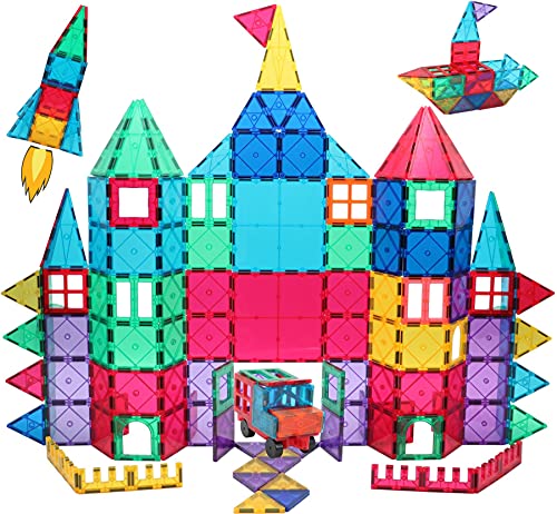 130 PCS Magnetic Tiles Magnet Blocks - Magna 3D Magnetic Building Tiles Toys for Kids Set, with 2 Car