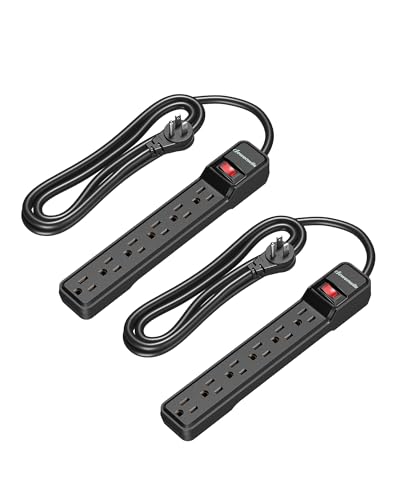 DEWENWILS 2-Pack 6-Outlet Power Strip Surge Protector, 6Ft Long Extension Cord, Low Profile Flat Plug, 15 Amp Circuit Breaker, 500 Joules, Wall Mount, Black, UL Listed