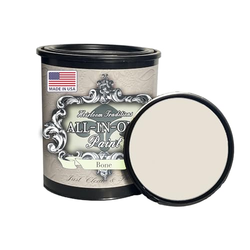 ALL-IN-ONE Paint, Bone (Off White), 32 Fl Oz Quart. Durable cabinet and furniture paint. Built in primer and top coat, no sanding needed.