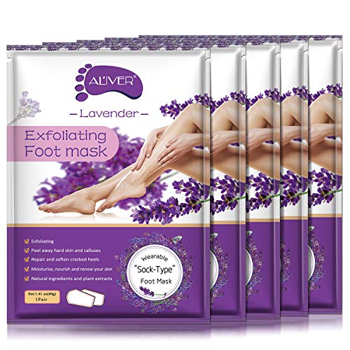 Foot Peel Mask - 5 Pack Foot Mask for Dry Dead Skin, Callus, Repair Rough Heels - Make Your Feet Baby Soft Get Smooth Silky Skin - Lavender