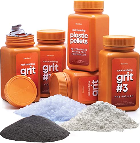 Dan&Darci Rock Tumbler Grit Refill Kit - 3.5 Pounds Grits Media + Poly Plastic Pellets - Rocks Polishing Refills for Any Brand Rock Tumblers - Rock Polish Tumbling Supplies Set - Stone Polisher