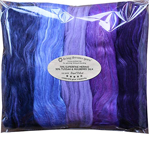 Merino Silk Luxe Tonal Designer Blend. Superfine Merino, Mulberry Silk, Tussah Silk. Top Roving for Spinning or Felting. Royal Velvet 5oz