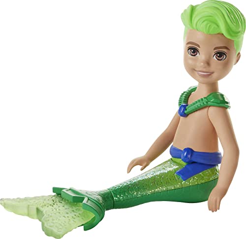 Barbie Dreamtopia Chelsea Merboy Doll with Green Hair & Tail, Accessory, Small Doll Bends at Waist