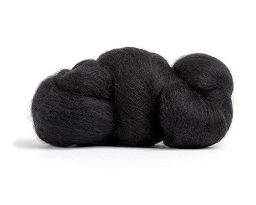 Merino Wool Roving, Premium Combed Top, Color Black, 21.5 Micron, Perfect for Felting Projects, 100zz Pure Wool,Made in The UK