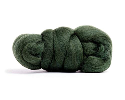 Merino Wool Roving, Premium Combed Top, Color Bottle Green, 21.5 Micron, Perfect for Felting Projects, 100zz Pure Wool, Made in The UK
