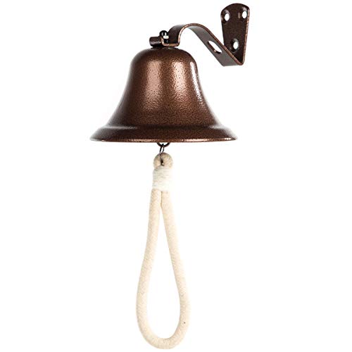 Hanging Dinner Bell Outdoor Bracket Mount Wall Indoor Rope Bell Ship_Boat_Nautical_Door_School_Reception_Home_Church Bell(Copper)