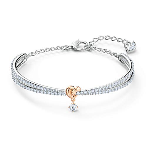 Swarovski Lifelong Heart Bangle, Clear Stones and Rose Gold-Finished Heart Motif in Rhodium-Finished Setting, Part of the Swarovski Lifelong Heart Collection