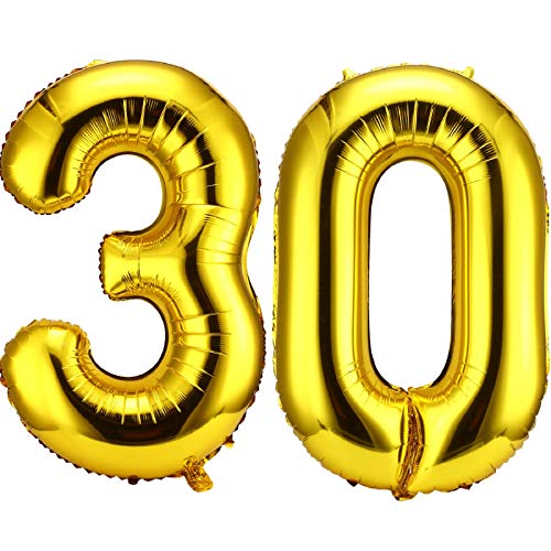 42 Inch Number 30 Balloons Jumbo 30 Foil Party Balloons Giant Number 30 Balloons for 30th Birthday Party Decorations and 30th Anniversary Event (Gold)