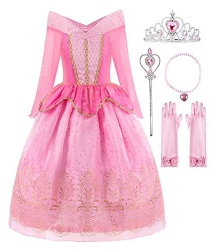 ReliBeauty Little Girls Princess Dress up Costume with Accessories, 4 (120), Pink