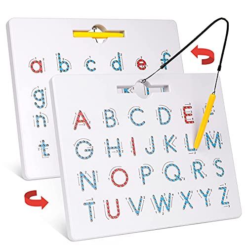 Gamenote Double Sided Magnetic Letter Board - 2 in 1 Alphabet Magnets Tracing Board for Toddlers ABC Letters Uppercase & Lowercase Practicing Learning Education Toys