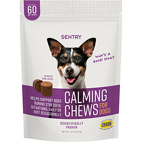 Sentry Calming Chews for Dogs, Calming Aid Helps to Manage Stress & Anxiety, with Pheromones That May Help Curb Destructive Behavior & Separation Anxiety, Calming Health Supplement for Dogs, 60 Count