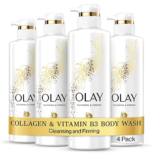 Olay Cleansing & Firming Body Wash for Women with Collagen and Vitamin B3, 20 fl oz (Pack of 4)