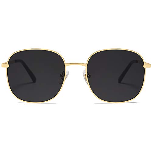 SOJOS Classic Square Sunglasses for Women Men with Spring Hinge Sunnies SJ1137, Bright Gold_Grey