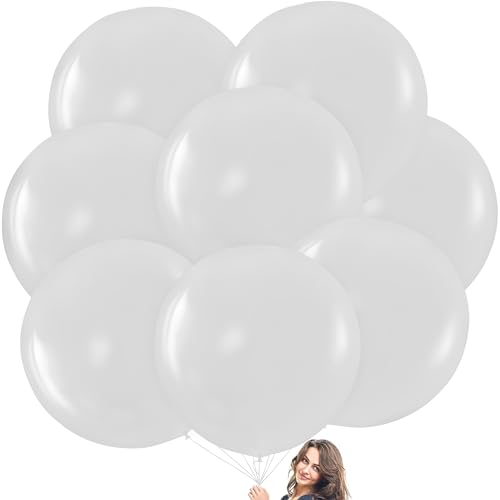 Prextex White Giant Balloons - 8 Jumbo 36 Inch Balloons, White Balloons for Photo Shoot, Wedding, Baby Shower, Birthday Party and Event Decoration - Strong Latex Big Round Balloons - Helium Quality