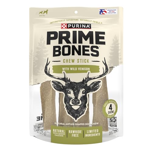 Purina Prime Bones Made in USA Facilities Limited Ingredient Medium Dog Treats, Chew Stick With Wild Venison - 4 ct. Pouch