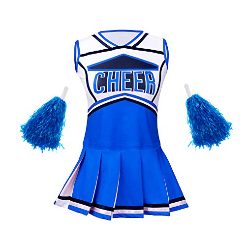 yolsun Cheerleader Costume for Girls Halloween Cute Uniform Outfit (120(4-5y), Blue)