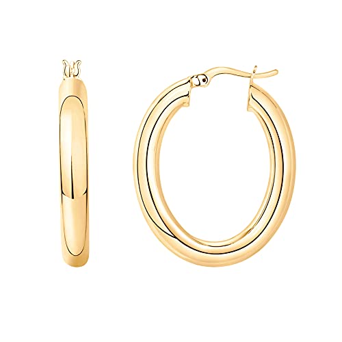 PAVOI 14K Gold Plated Sterling Silver Post Monet Oval Chunky Lightweight Hoop Earrings for Women in Yellow Gold