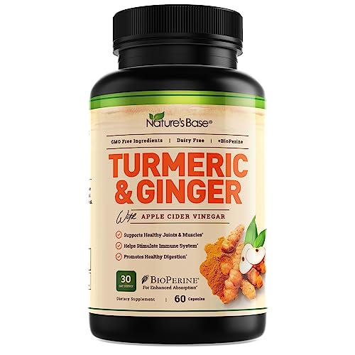 Turmeric and Ginger Supplement - Tumeric Curcumin Joint Support Pills - with Apple Cider Vinegar & BioPerine Black Pepper - 95zz Curcuminoids - 60 Capsules