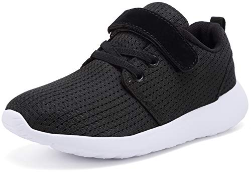 TOEDNNQI Boys Girls Sneakers Kids Lightweight Breathable Strap Athletic Running Shoes for Toddler_Little Kid_Big Kid Black Size 5