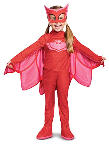 Disguise PJ Masks Owlette Costume, Deluxe Kids Light Up Jumpsuit Outfit and Character Mask, Toddler Size Medium (3T-4T) Red